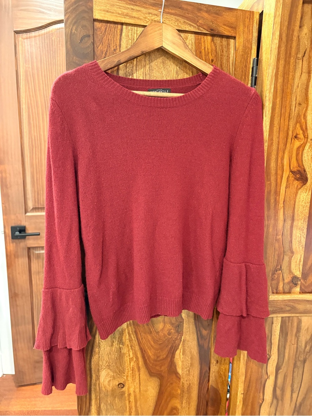 J. Crew Red Layered Bell-Sleeve Crewneck Sweater